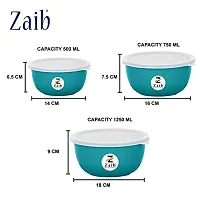 Zaib Microwave Safe Stainless Steel Food Storage Containers with Lid Set of 3 Capacity [ 1250 ML, 750 ML, 500 ML ] (Turquoise Plain)-thumb2