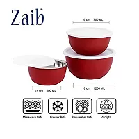 Zaib Stainless Steel Microwave Safe Mixing Bowl with Lid Food Storage Containers for Kitchen, Capacity 1250 ML, 750 ML, 500 ML(Red)-thumb1