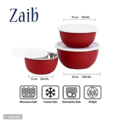 Zaib Stainless Steel Microwave Safe Mixing Bowl with Lid Food Storage Containers for Kitchen, Capacity 1250 ML, 750 ML, 500 ML(Red)-thumb2