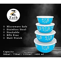 Zaib Stainless Steel Microwave Safe Euro Bowl with Lid for Kitchen Food Storage Set of 4 (2000 ML, 1250 ML, 750 ML, 500 ML)-thumb3