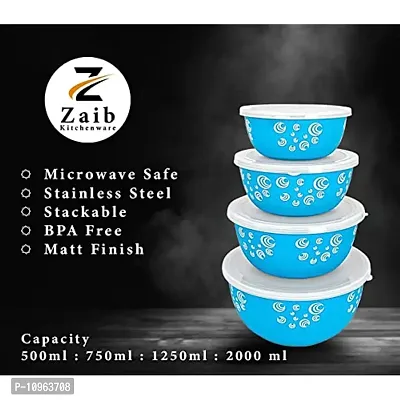 Zaib Stainless Steel Microwave Safe Euro Bowl with Lid for Kitchen Food Storage Set of 4 (2000 ML, 1250 ML, 750 ML, 500 ML)-thumb4