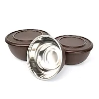 Zaib Microwave Steel Food Storage Container Set of 3 with Lid Capacity - 1250 ML, 750 ML, 500 ML (Dark Brown)-thumb4