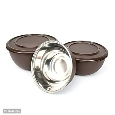 Zaib Microwave Steel Food Storage Container Set of 3 with Lid Capacity - 1250 ML, 750 ML, 500 ML (Dark Brown)-thumb3