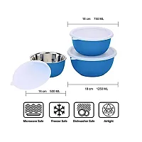 Zaib Microwave Safe Stainless Steel Bowl Set of 4 with Lid for Your Kitchen | Steel Container to Storage Food, Serving, Reheating and Refrigerating in Fridge (Blue Plain set of 3)-thumb1