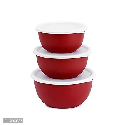 Zaib Stainless Steel Microwave Safe Mixing Bowl with Lid Food Storage Containers for Kitchen, Capacity 1250 ML, 750 ML, 500 ML(Red)