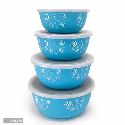 Zaib Microwave Safe Stainless Steel Bowl Set of 4 Food Storage Container for Kitchen (Blue Spiral Airtight 4)-thumb0