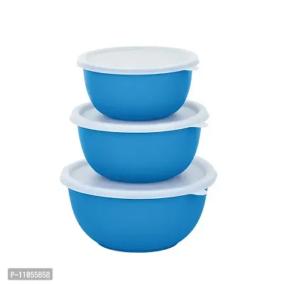 Zaib Microwave Safe Stainless Steel Bowl Set of 4 with Lid for Your Kitchen | Steel Container to Storage Food, Serving, Reheating and Refrigerating in Fridge (Blue Plain set of 3)