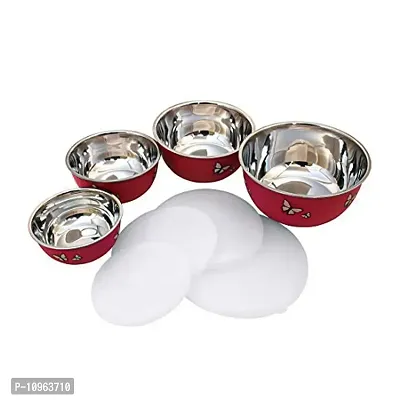 Zaib Microwave Safe Euro Steel Food Storage Bowl Set with Lid (Set of 4 Red Butterfly)-thumb4