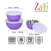 Zaib Microwave Safe Steel Bowl with Lid Set of 3 | Food Storage Container | Snack Serving | Dinnerware Bowls (Purple)-thumb1