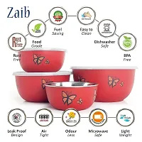 Zaib Microwave Safe Euro Steel Food Storage Bowl Set with Lid (Set of 4 Red Butterfly)-thumb1