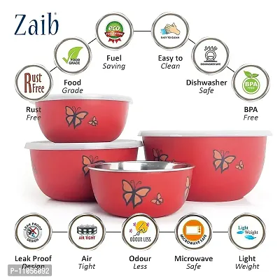 Zaib Microwave Safe Euro Steel Food Storage Bowl Set with Lid (Set of 4 Red Butterfly)-thumb2