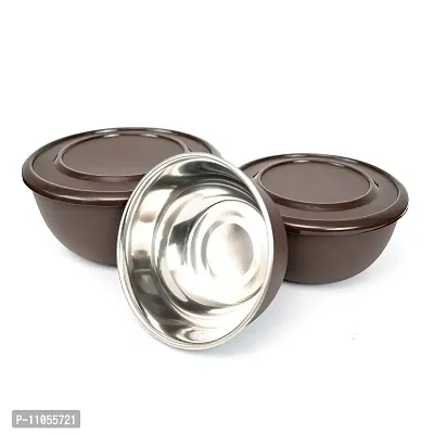 Zaib Microwave Steel Food Storage Container Set of 3 with Lid Capacity - 1250 ML, 750 ML, 500 ML (Dark Brown)-thumb3