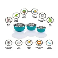 Reezle steel bowl with lid microwave safe containers (Turquoise-Plain-3Pcs)-thumb3