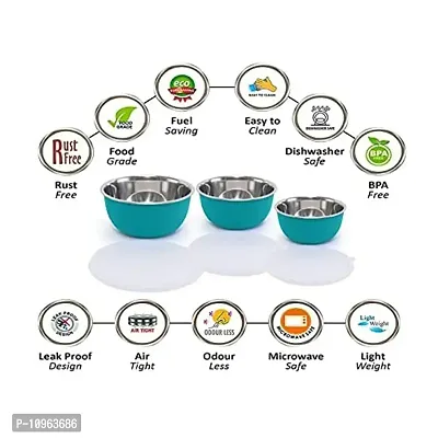 Reezle steel bowl with lid microwave safe containers (Turquoise-Plain-3Pcs)-thumb4