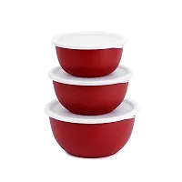 Zaib Steel Bowl with lid Microwave Safe containers (Red Plain)-thumb1