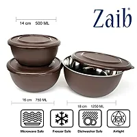 Zaib Microwave Steel Food Storage Container Set of 3 with Lid Capacity - 1250 ML, 750 ML, 500 ML (Dark Brown)-thumb1