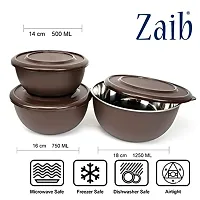 Zaib Microwave Steel Food Storage Container Set of 3 with Lid Capacity - 1250 ML, 750 ML, 500 ML (Dark Brown)-thumb3