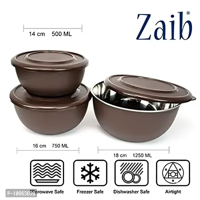 Zaib Microwave Steel Food Storage Container Set of 3 with Lid Capacity - 1250 ML, 750 ML, 500 ML (Dark Brown)-thumb2