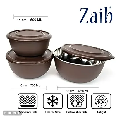 Zaib Microwave Steel Food Storage Container Set of 3 with Lid Capacity - 1250 ML, 750 ML, 500 ML (Dark Brown)-thumb4