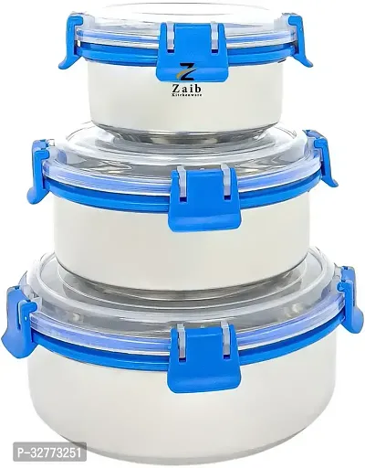 Durable Stainless Steel Microwave Safe Containers With Lid For Kitchen Food Storage Pack Of 3