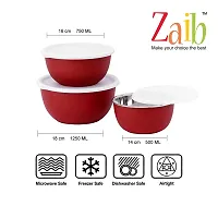 Zaib Microwave Safe Stainless Steel Mixing Plain Bowl Set with Lid Food Storage Containers for Kitchen (Red ) - Set of 3-thumb2