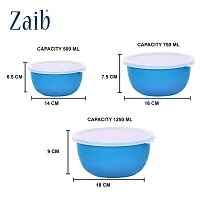 Zaib Microwave Safe Stainless Steel Bowl Set of 4 with Lid for Your Kitchen | Steel Container to Storage Food, Serving, Reheating and Refrigerating in Fridge (Blue Plain set of 3)-thumb3