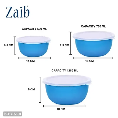 Zaib Microwave Safe Stainless Steel Bowl Set of 4 with Lid for Your Kitchen | Steel Container to Storage Food, Serving, Reheating and Refrigerating in Fridge (Blue Plain set of 3)-thumb4