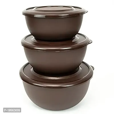 Zaib Microwave Steel Food Storage Container Set of 3 with Lid Capacity - 1250 ML, 750 ML, 500 ML (Dark Brown)