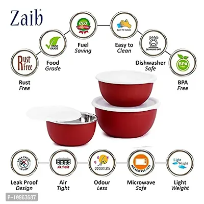 Zaib Stainless Steel Microwave Safe Mixing Bowl with Lid Food Storage Containers for Kitchen, Capacity 1250 ML, 750 ML, 500 ML(Red)-thumb3