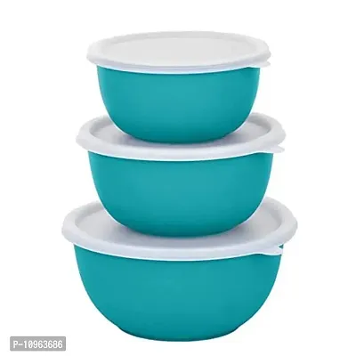 Reezle steel bowl with lid microwave safe containers (Turquoise-Plain-3Pcs)
