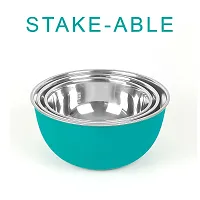 Zaib Microwave Safe Stainless Steel Food Storage Containers with Lid Set of 3 Capacity [ 1250 ML, 750 ML, 500 ML ] (Turquoise Plain)-thumb1