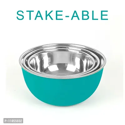 Zaib Microwave Safe Stainless Steel Food Storage Containers with Lid Set of 3 Capacity [ 1250 ML, 750 ML, 500 ML ] (Turquoise Plain)-thumb2