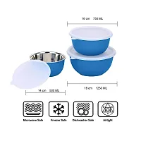 Zaib Microwave Safe Stainless Steel Bowl Set of 4 with Lid for Your Kitchen | Steel Container to Storage Food, Serving, Reheating and Refrigerating in Fridge (Blue Plain set of 3)-thumb1