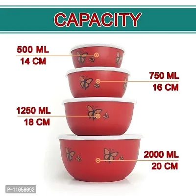 Zaib Microwave Safe Euro Steel Food Storage Bowl Set with Lid (Set of 4 Red Butterfly)-thumb4