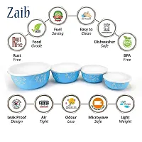 Zaib Microwave Safe Stainless Steel Bowl Set of 4 Food Storage Container for Kitchen (Blue Spiral Airtight 4)-thumb1