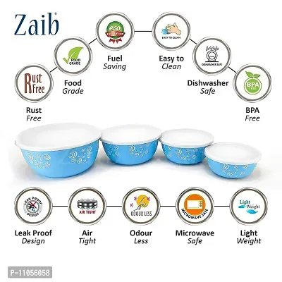 Zaib Microwave Safe Stainless Steel Bowl Set of 4 Food Storage Container for Kitchen (Blue Spiral Airtight 4)-thumb2