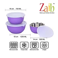 Zaib Microwave Safe Steel Bowl with Lid Set of 3 | Food Storage Container | Snack Serving | Dinnerware Bowls (Purple)-thumb1