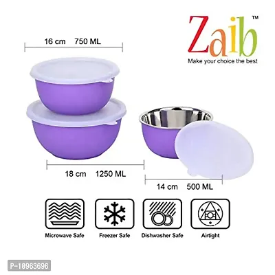 Zaib Microwave Safe Steel Bowl with Lid Set of 3 | Food Storage Container | Snack Serving | Dinnerware Bowls (Purple)-thumb2