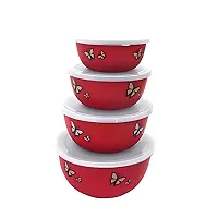 Zaib Microwave Safe Euro Steel Food Storage Bowl Set with Lid (Set of 4 Red Butterfly)-thumb1