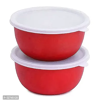 Zaib Steel Bowl With Lid Microwave Safe Containers (Red Plain)-thumb0