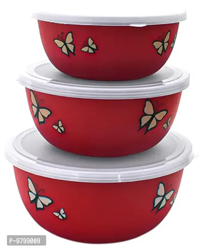 Stainless Steel Microwave Safe Food Storage Containers with Lid for Kitchen Set of 3 Capacity: 1250 ML, 750 ML, 500 ML