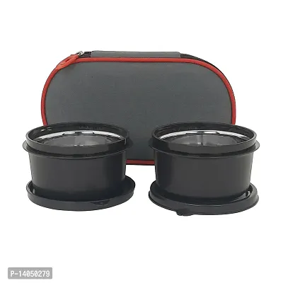 Zillara Microwave Safe Red colored Stainless Steel Lunch Box for Office Men  Women Set of 2 Capacity: 500 ML each-thumb0