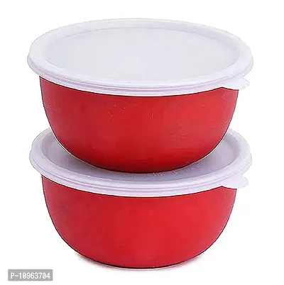 Zaib Steel Bowl with lid Microwave Safe containers (Red Plain)-thumb0