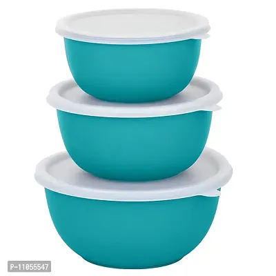 Zaib Microwave Safe Stainless Steel Euro Bowls Set with Lid Food Serving and Storage Containers for You Modern Kitchen (Turquoise Color Lid 3)