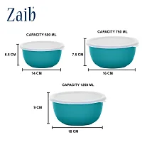 Zaib Microwave Safe Stainless Steel Euro Bowls Set with Lid Food Serving and Storage Containers for You Modern Kitchen (Turquoise Color Lid 3)-thumb1