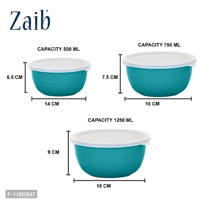 Zaib Microwave Safe Stainless Steel Euro Bowls Set with Lid Food Serving and Storage Containers for You Modern Kitchen (Turquoise Color Lid 3)-thumb2