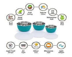 Zaib Microwave Safe Stainless Steel Euro Bowls Set with Lid Food Serving and Storage Containers for You Modern Kitchen (Turquoise Color Lid 3)-thumb2