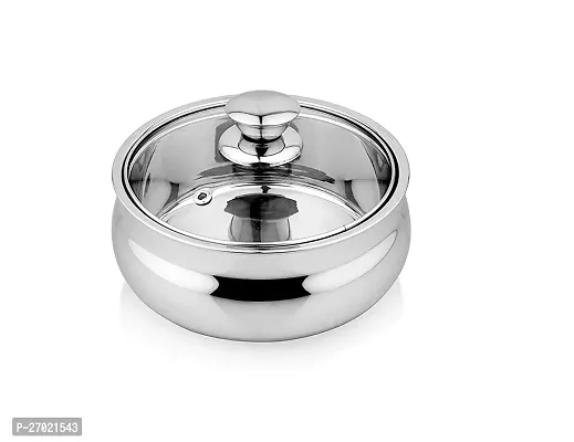 Steel Casserole with Glass Lid, hot box for roti and Food, Serving Casserole 600ml , keep food hot for long time-thumb0