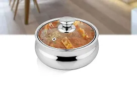 Steel Casserole with Glass Lid, hot box for roti and Food, Serving Casserole 600ml , keep food hot for long time-thumb1