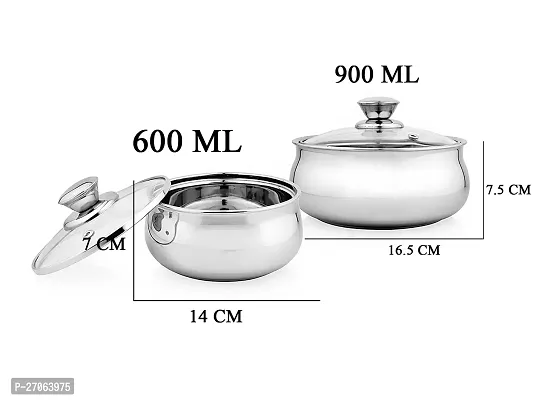 Zaib Serve Fresh Store and Serve Casserole Set Capacity 900ml, 600ml Stainless Steel Double Wall Insulated Casserole Roti Server with Glass Lid Set / Insulated Curry Server / Glass Casserole-thumb0